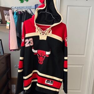 Adidas Red and Black Bulls Hooded Jersey